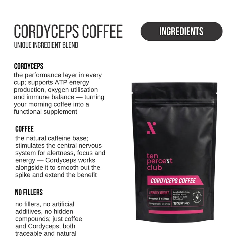 The Ten Percent Club cordyceps coffee 1 pack, UK version
