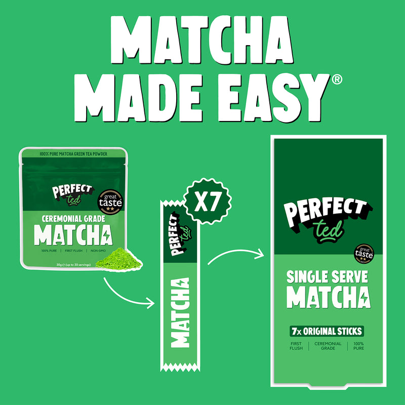 PerfectTed Organic Matcha Sticks 7 Pack, imported from the UK