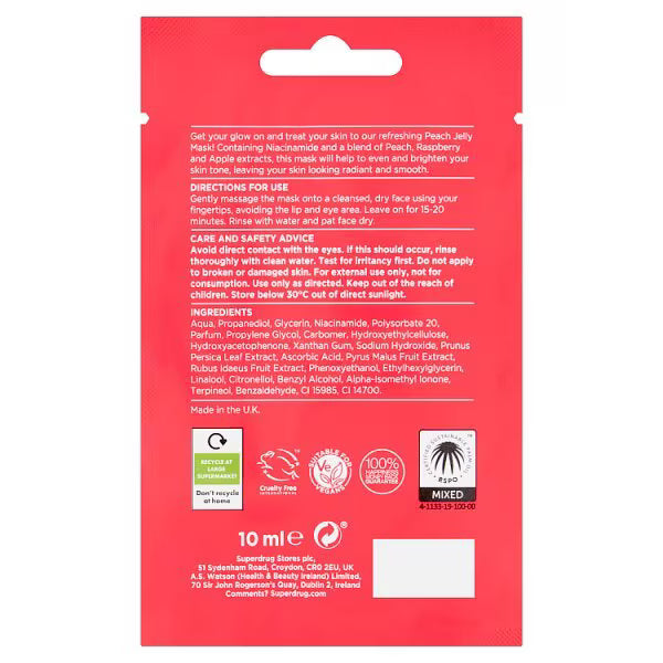 Superdrug Peach Jelly Face Mask skincare item (British brand)