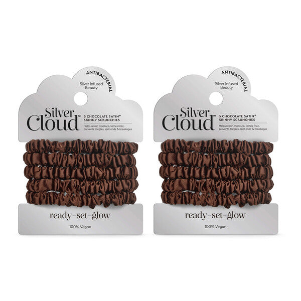 Silver Ion Satin Hair Scrunchies Chocolate 5 Pack - British product