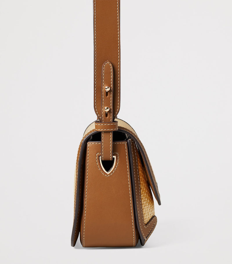 Aspinal of London Ella cross-body bag leather raffia - British product