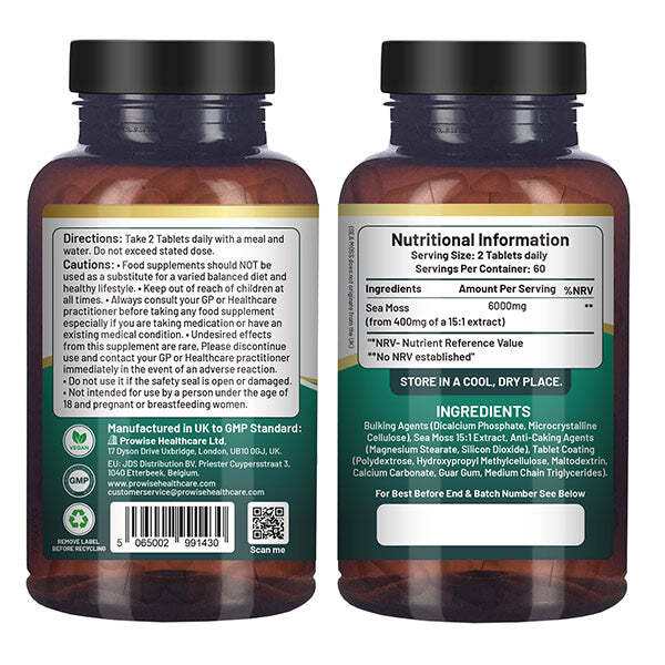 Prowise Irish Sea Moss tablets high strength 6000mg 120 tabs (British brand)