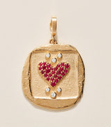 Harrods Azlee Large Yellow Gold Diamond and Pavé Ruby Coin Amour Charm- Buy online at McGrocer