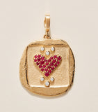 Azlee yellow gold diamond and pavé ruby coin charm - British product