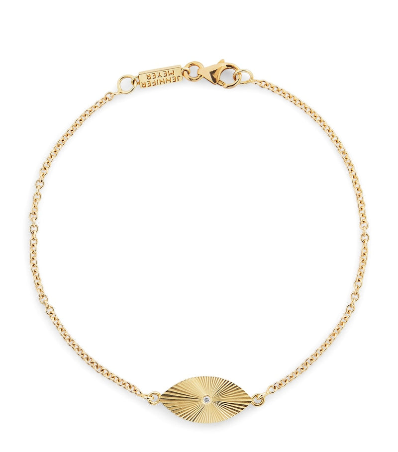 Jennifer Meyer mini evil eye bracelet in yellow gold with diamond, imported from the UK