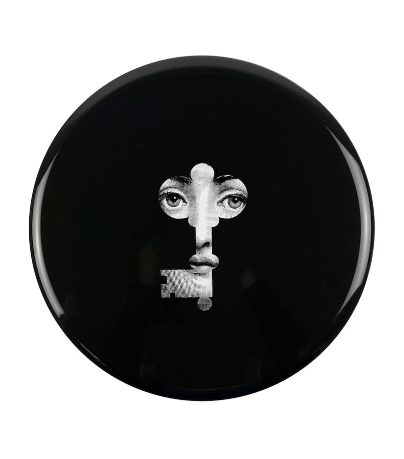 Fornasetti Chiave stool with hand-painted key and face design, 46cm x 38cm - British product
