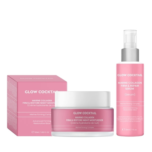 GlowCocktail overnight skin revival duo with marine collagen, imported from the UK
