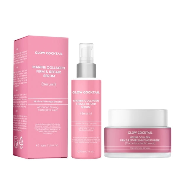 GlowCocktail overnight skin revival duo with marine collagen, imported from the UK