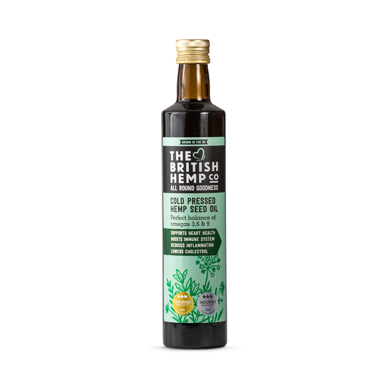 The British Hemp Co cold pressed hemp seed oil 500ml, UK version