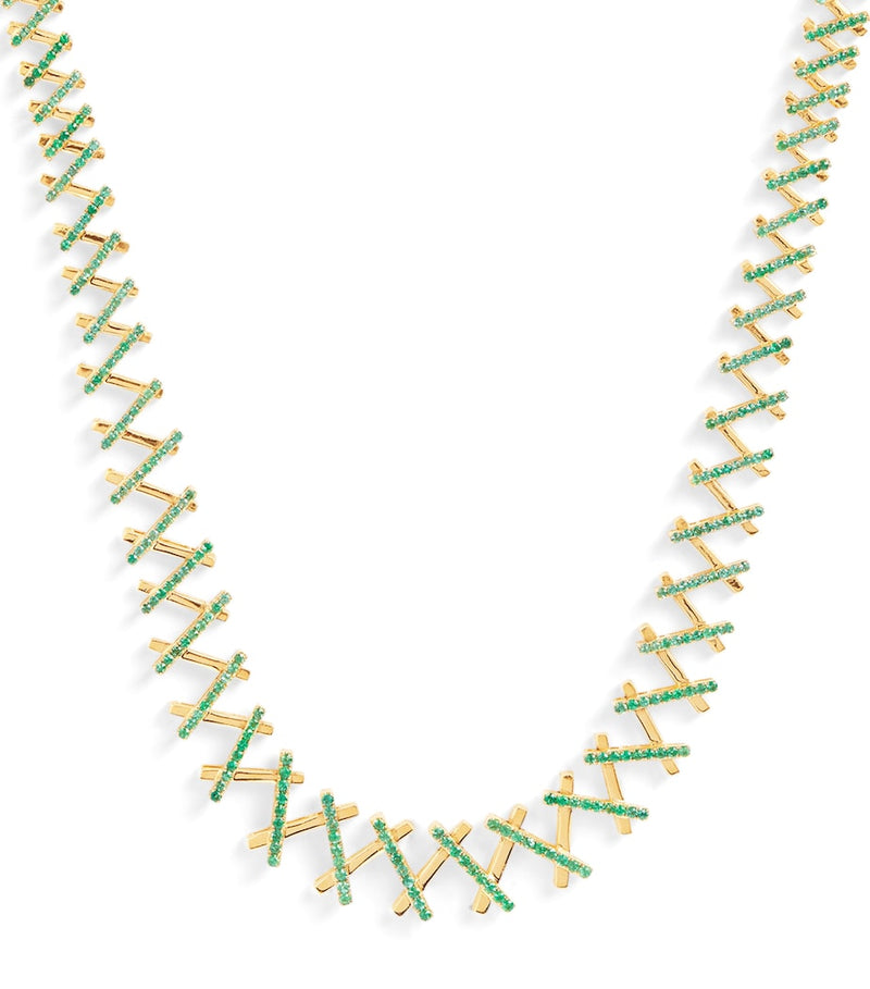 Suzanne Kalan emerald wishbone necklace 18kt gold (British brand)