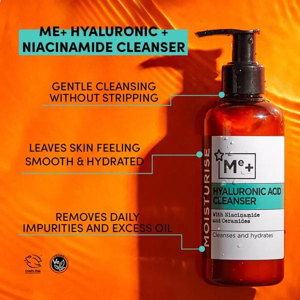 Me+ Hyaluronic & Niacinamide Cleanser 200ml, imported from the UK