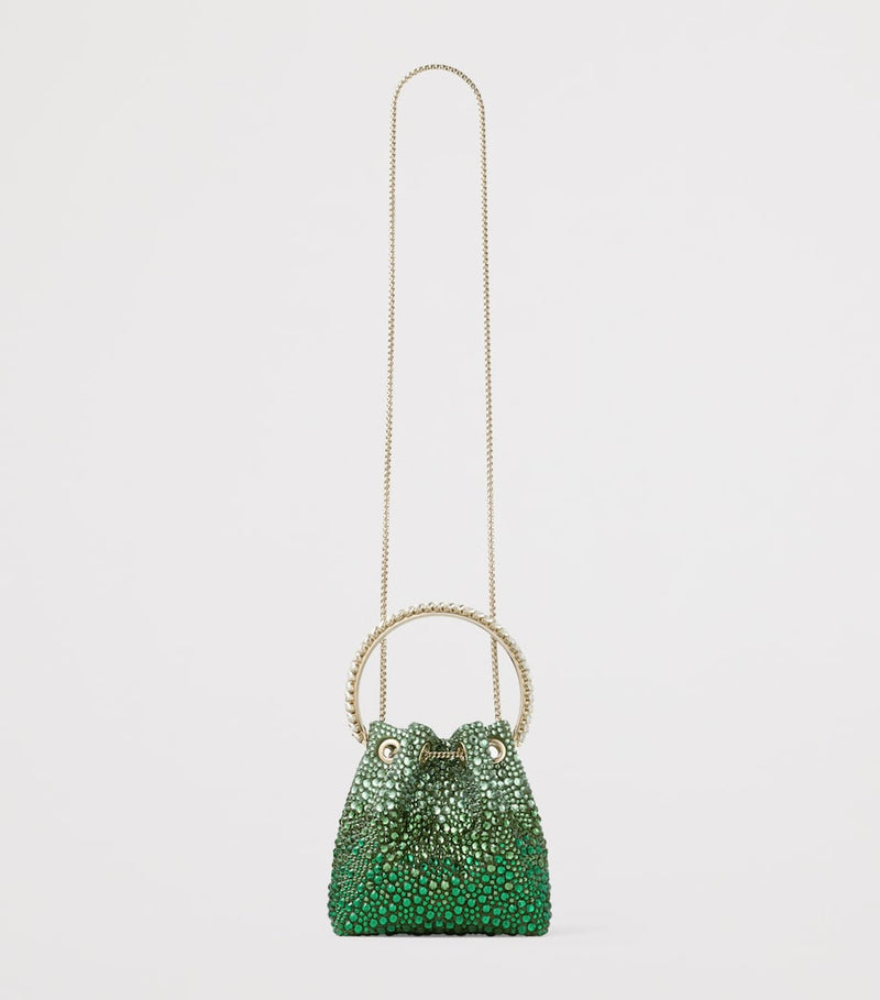 Jimmy Choo Bon Bon embellished top-handle bag with crystal and chain, imported from the UK
