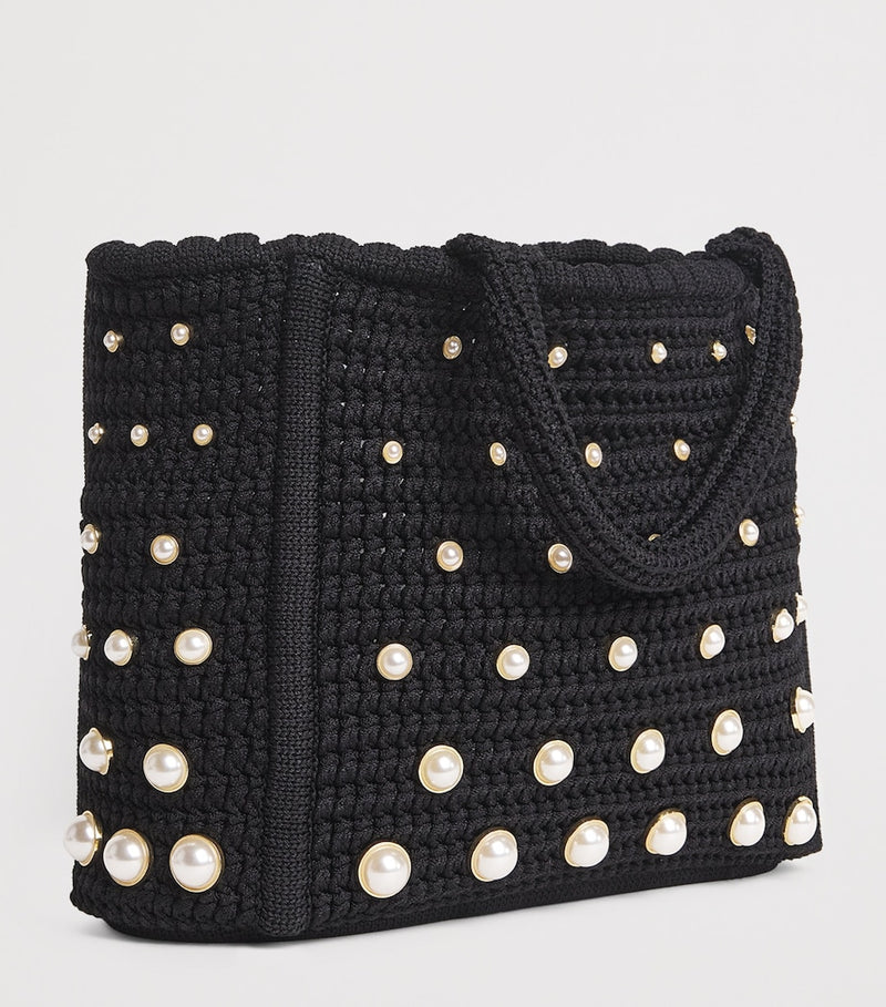Sandro Paris crochet studded top-handle bag, UK version