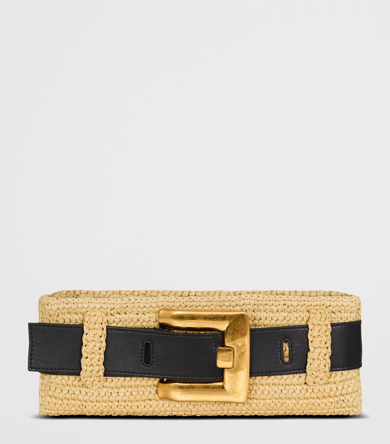 Balmain luxury faux raffia Anthem clutch bag, UK version