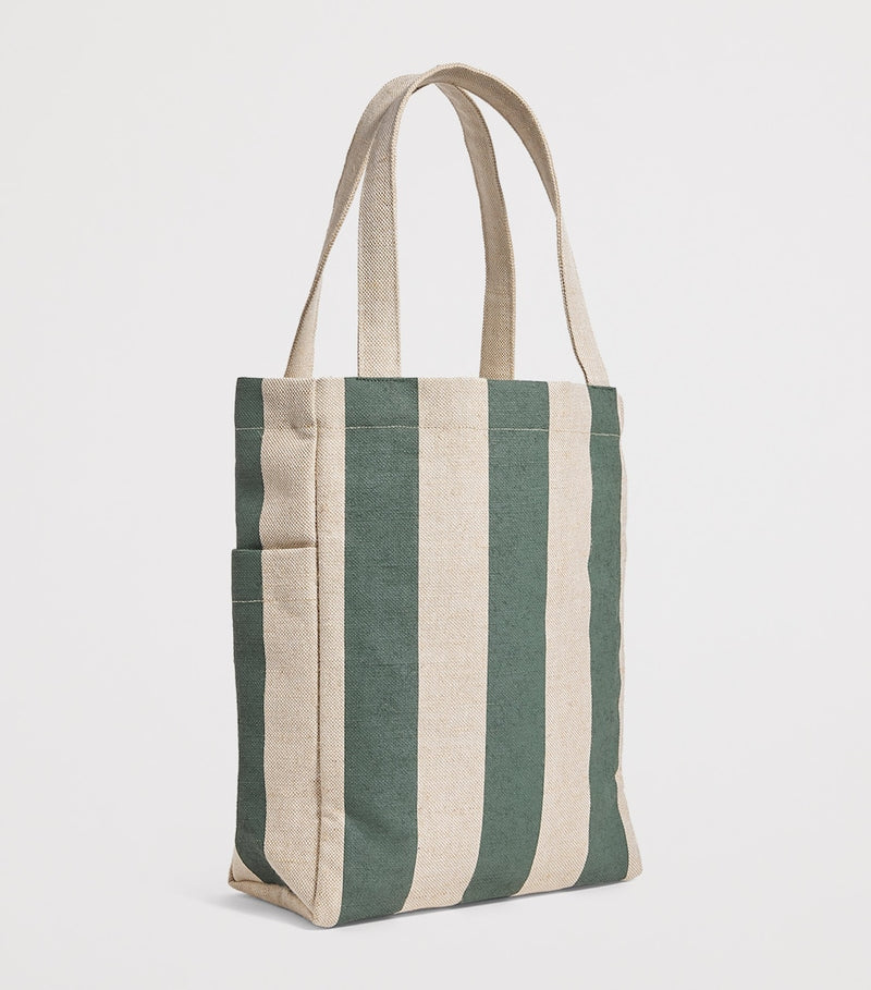 Harrods jute striped logo shopper tote bag - British product