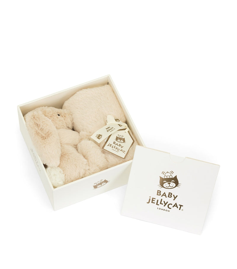 Jellycat bunny soother blanket with miniature bunny 34cm x 34cm, UK version