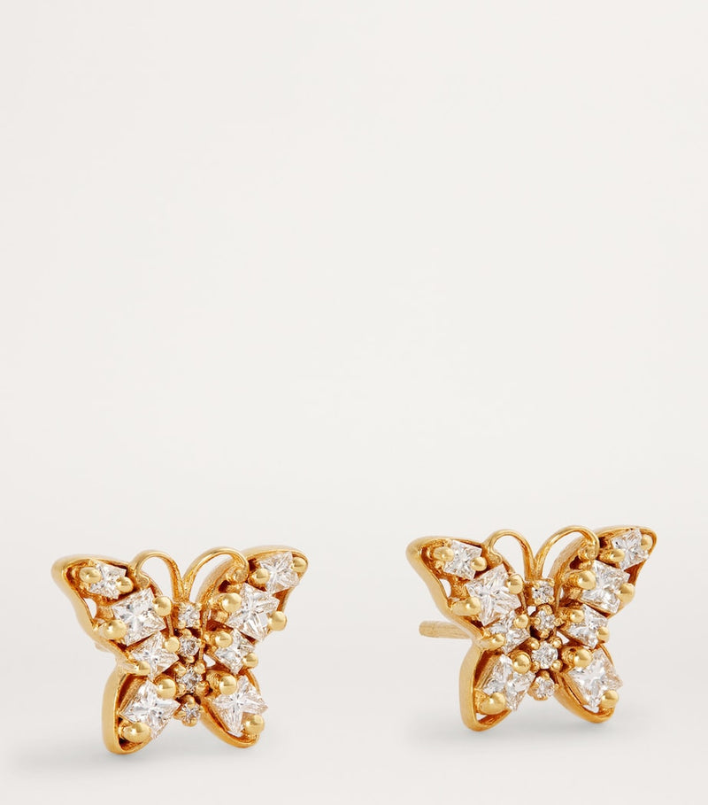 Suzanne Kalan mini butterfly stud earrings yellow gold diamond - British product