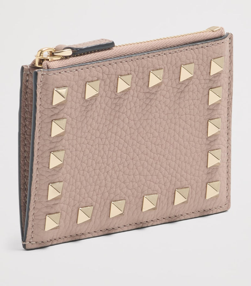 Valentino Garavani leather Rockstud card holder with card slots, imported from the UK