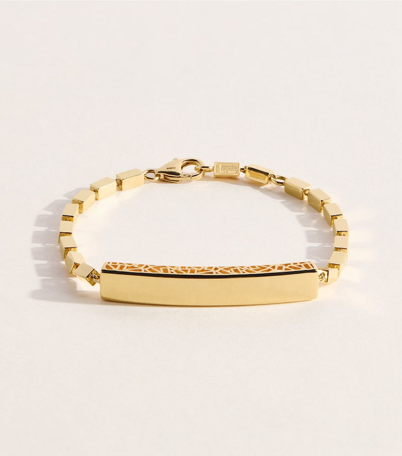 Suzanne Kalan yellow gold block-chain ID bracelet, imported from the UK