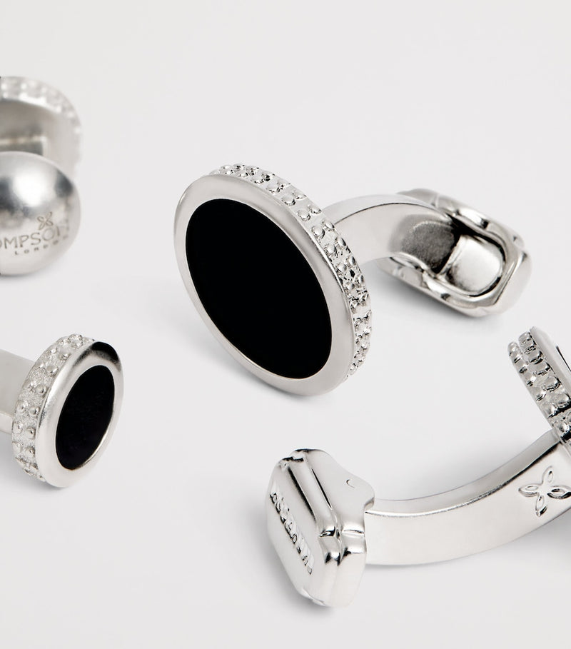 Tateossian black agate cufflinks and stud set (British brand)