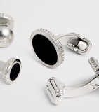 Tateossian black agate cufflinks and stud set (British brand)