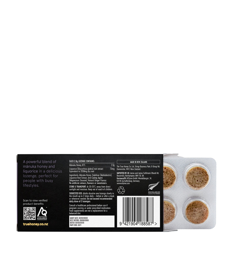 The True Honey Co Mnuka Honey Lozenges with Liquorice Root 8 Capsules (British brand)