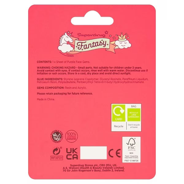 Purple fantasy face gems adhesive sticker pack - British product