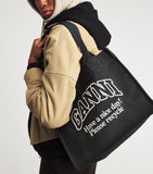 GANNI large recycled cotton tote bag with slogan, imported from the UK