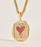 Azlee yellow gold diamond and pavé ruby coin charm - British product