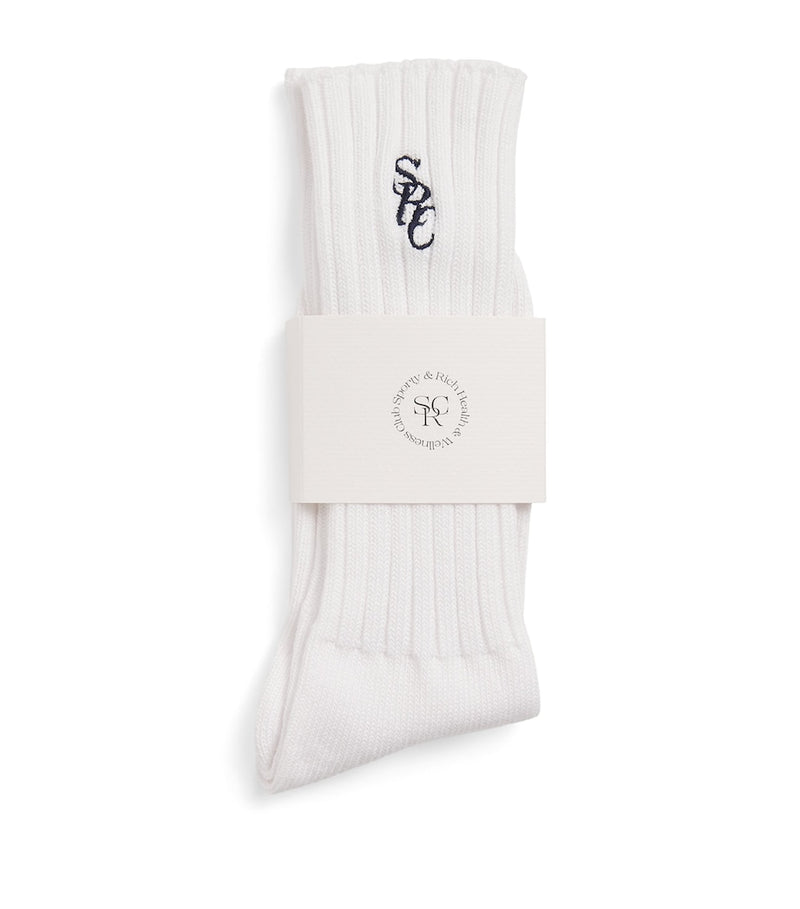 Sporty & Rich ribbed embroidered socks in cotton blend, UK version