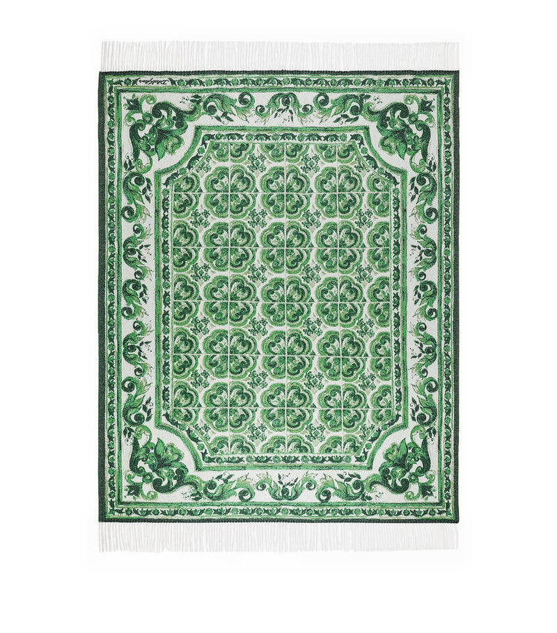Dolce&Gabbana Casa cashmere Verde Maiolica fringe throw 140cm x 180cm - British product