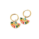 Luxe Tones Solara 18k gold plated hoop earrings fan charm 3cm (British brand)