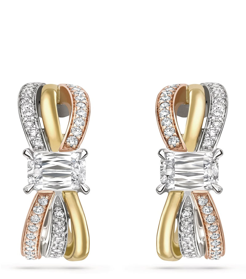 Boodles mixed gold platinum diamond ribbon earrings, imported from the UK