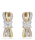 Boodles mixed gold platinum diamond ribbon earrings, imported from the UK