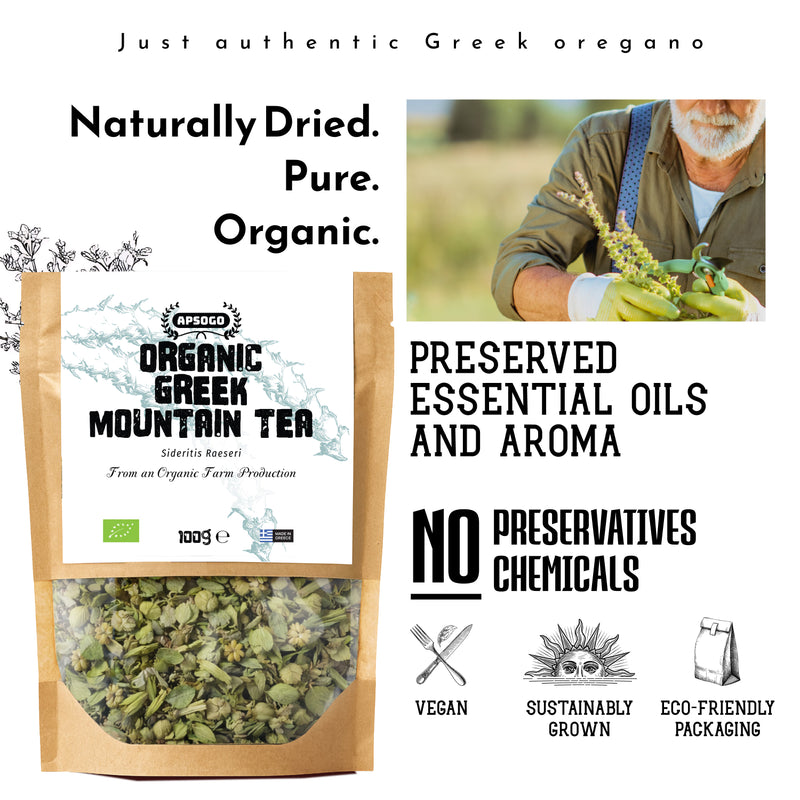 APSOGO organic Greek mountain tea loose leaf 100g, imported from the UK