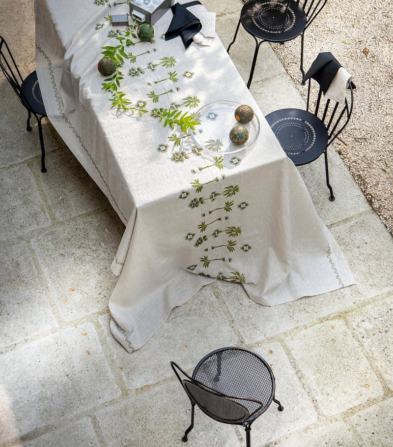 Embroidered Palm Print Linen Tablecloth 170cm x 250cm