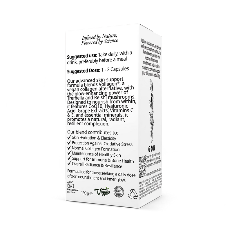 LOVE MUSHROOMS Vegan Collagen Beauty supplement 60 capsules (British brand)