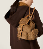 Miu Miu medium corduroy leather-trim backpack, imported from the UK