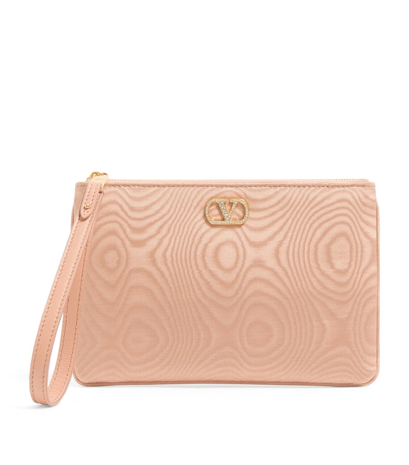 Valentino Garavani small moiré pouch with crystal VLogo, imported from the UK