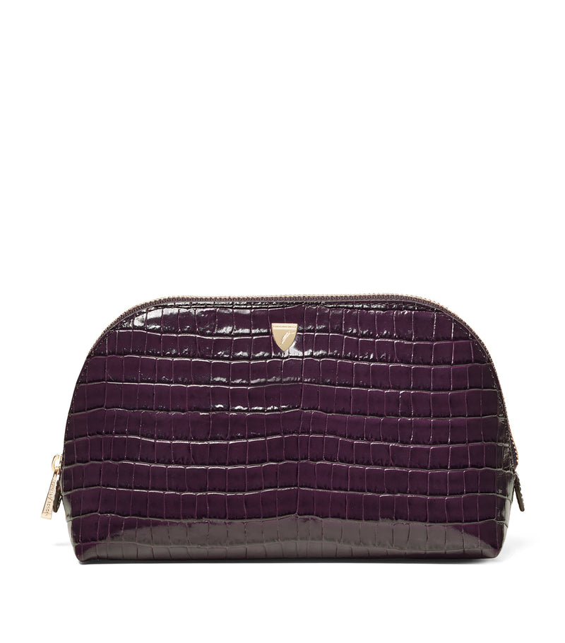 Aspinal of London small leather croc-embossed makeup bag - British product