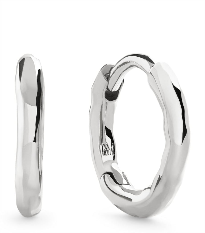 Monica Vinader silver huggie earrings with textured finish, imported from the UK