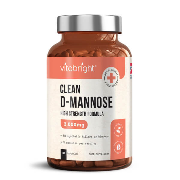 VitaBright D-Mannose supplement 180 capsules, imported from the UK