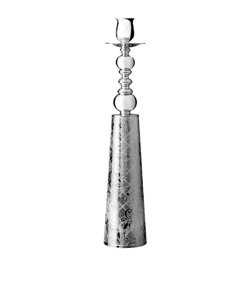 Silver-Plated Engraved Candlestick with Vine and Floral Design