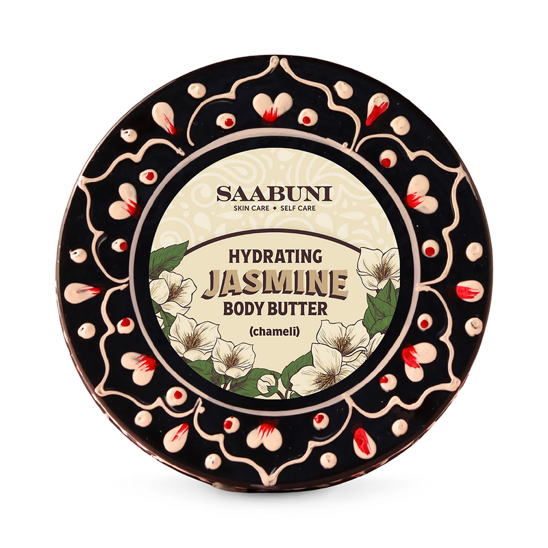 Jasmine body butter with jojoba oil in hand-painted jar, imported from the UK