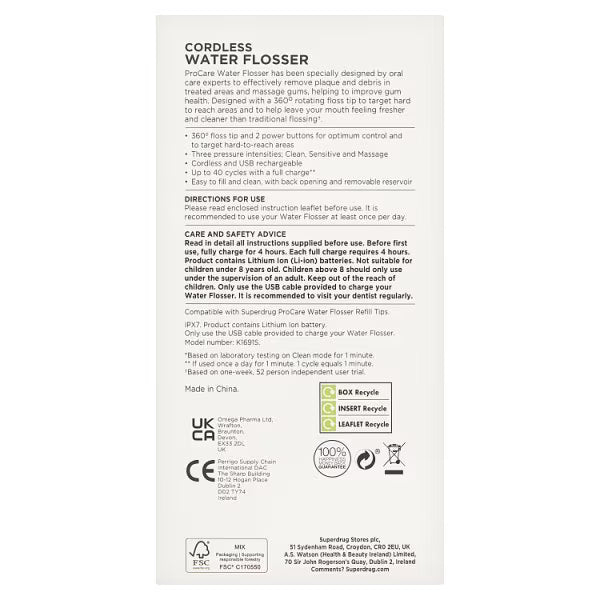 ProCare Water Flosser Black unit, imported from the UK