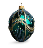 Harrods dark green glass Christmas bauble with blue and gold glitter, UK version