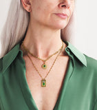 Azlee yellow gold diamond and emerald duet necklace - British product