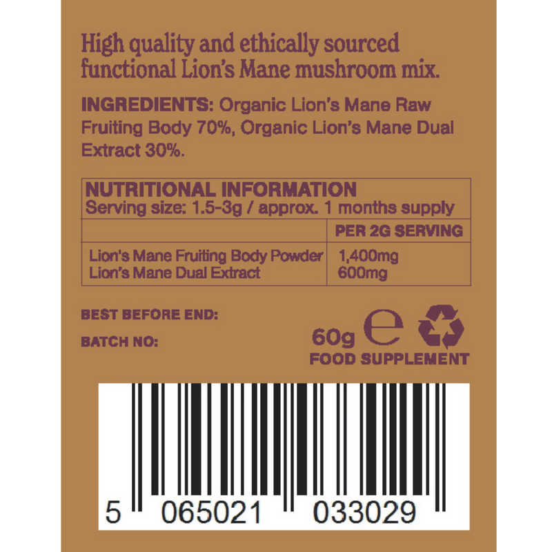 Adaptogenic Apothecary Focus mushroom powder 60g (British brand)