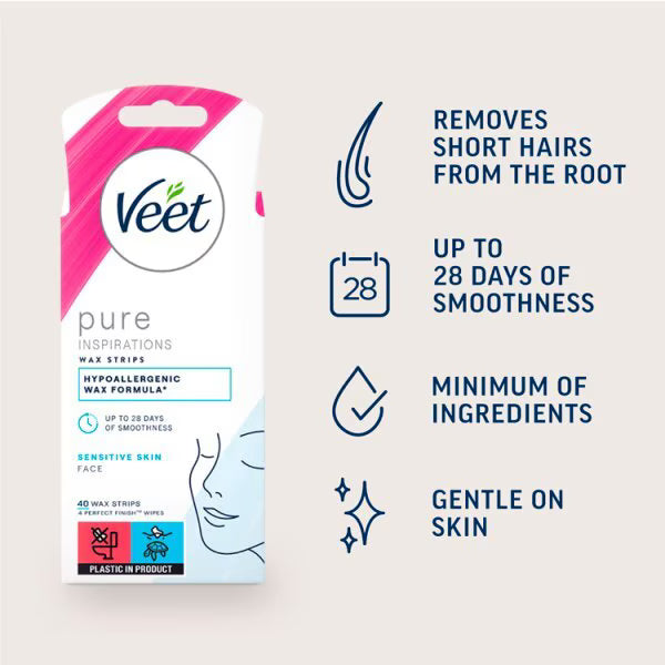 Veet face hair removal wax strips 40 pack (British brand)