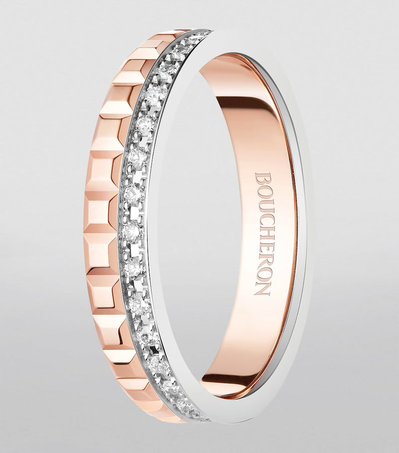 Boucheron Quatre wedding band rose gold white gold diamonds - British product